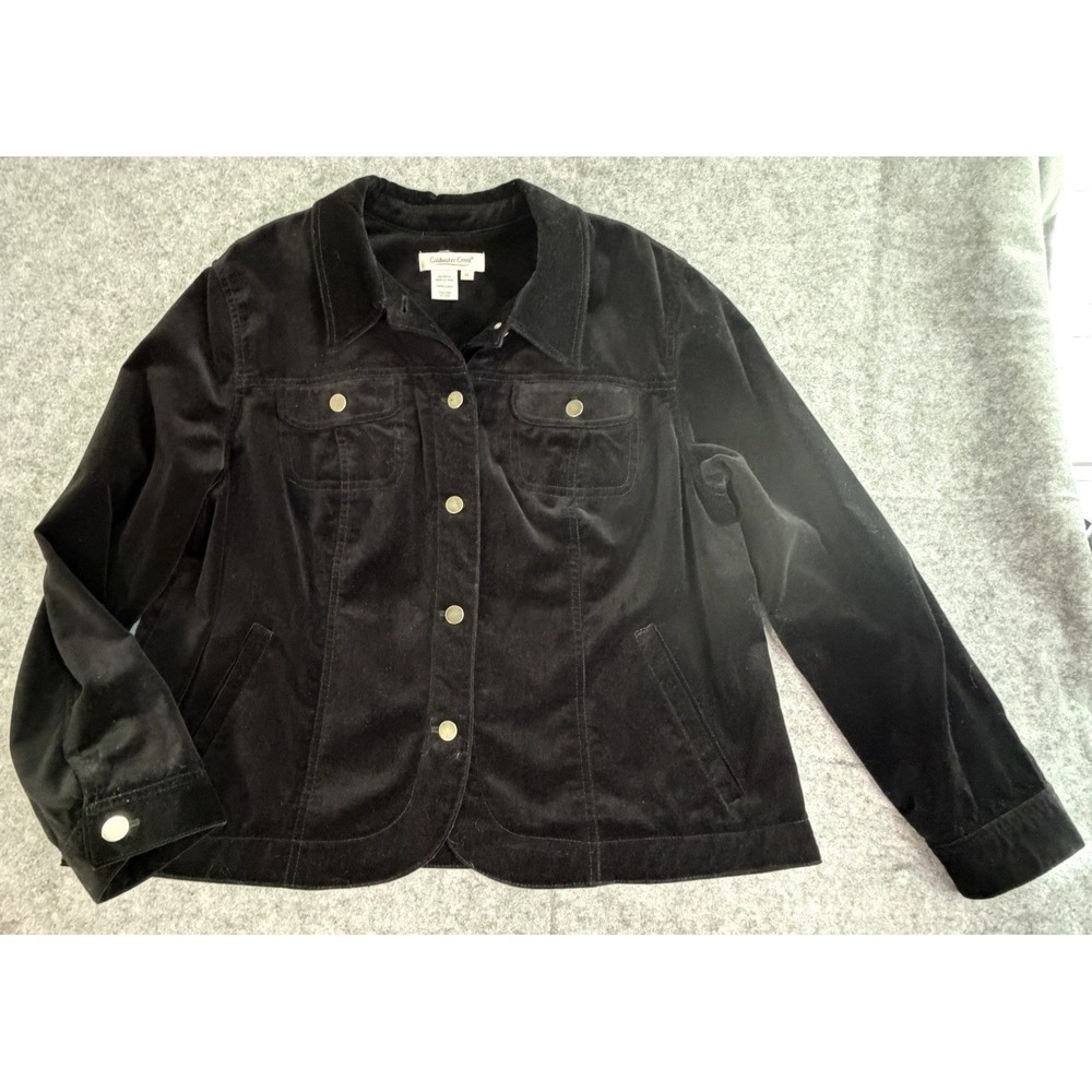 Black Velvet Button‎ Front Jacket Women's XL Western Shacket - Picture 3 of 7